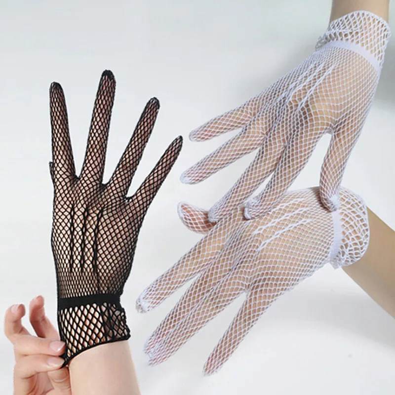Fishnet Mesh Glove lace gloves fashion gloves Protection Lace Elegant Lady Style Gloves Black and White 1 Pair