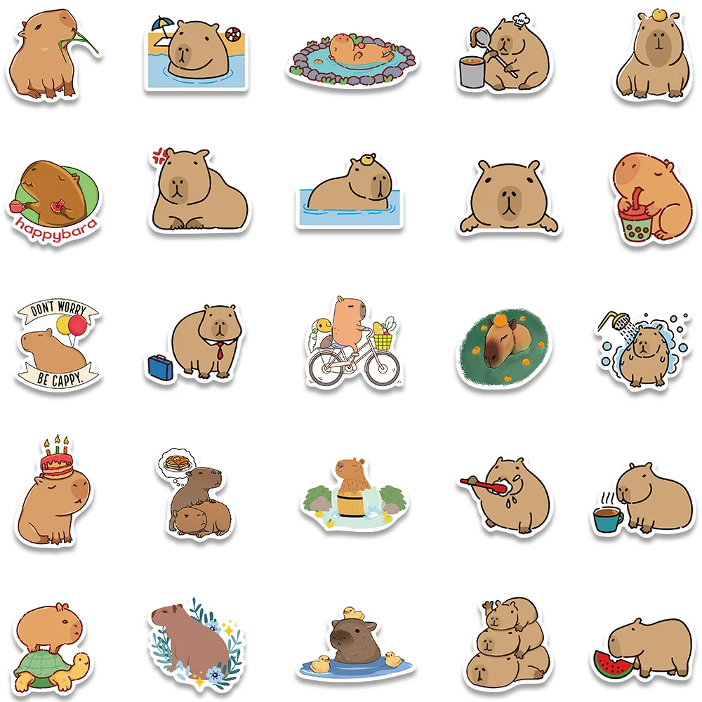 Cartoon Stickers 10/50PCS Plump Capybara Cartoon Cute Brown Animals Stickers Scrapbook Laptop Phone Luggage Diary Car Motorcycle Sticker Kid Toy
