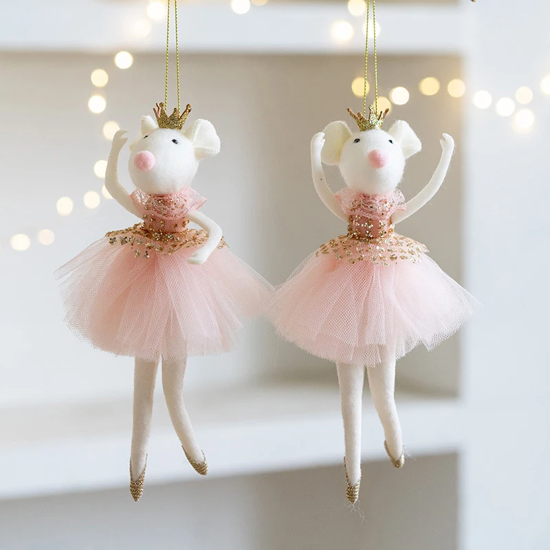 New Christmas Girl Ballet Angel Christmas Tree Pendant Mouse Doll Pendant  Plush Hanging Xmas Decoration Charms New Year Gifts 4