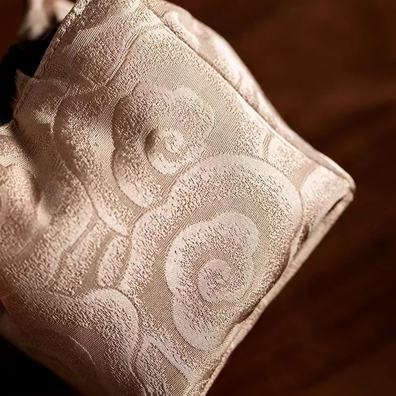 Chinese Style Tea Ceremony Master Cup Cloth Bag Art Portable Bag Square Brocade Drawcord Embroidery Thicken Storage ZD46