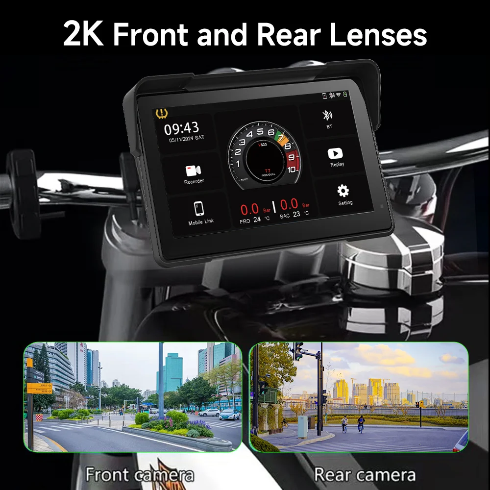 2K 7 Inch Motorcycle Multimedia Recorder GPS Navigation Wireless CarPlay Android Auto IP67 Waterproof Screen Bluetooth Player