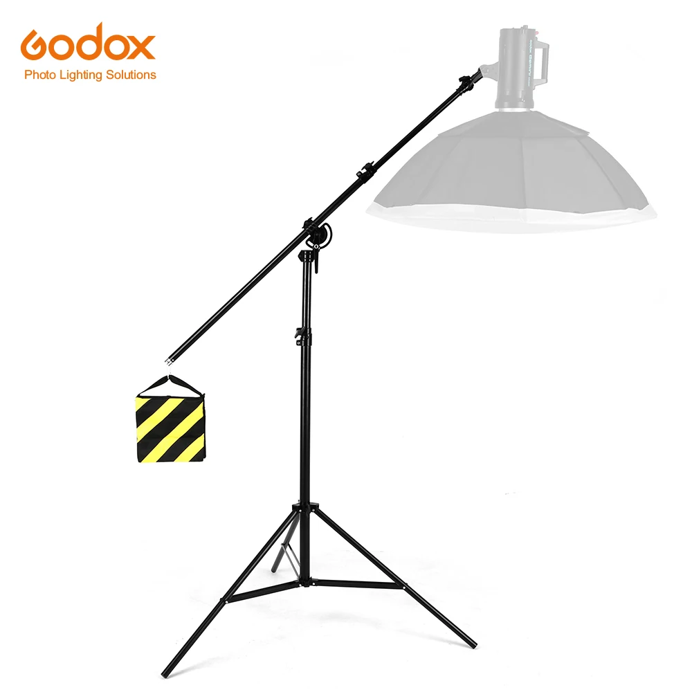 126" 320cm 2in1 Light Stand,Boom Arm,Rotatable Aluminum Adjustable Tripod Boom Light Stand with Sandbag for Studio Photography