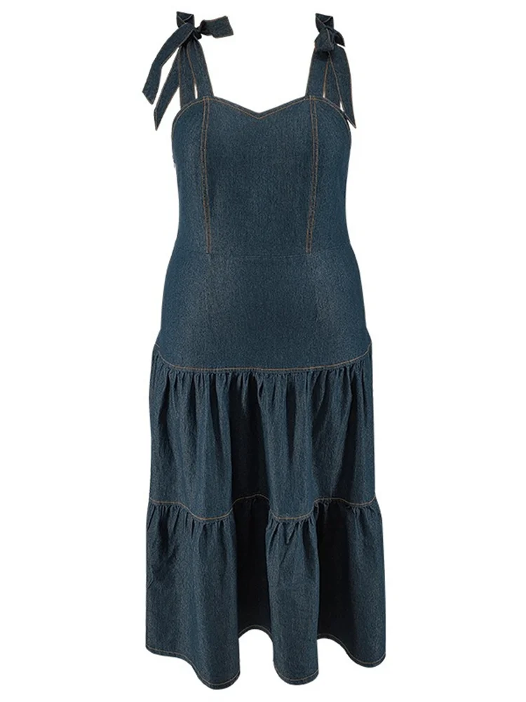 Wmstar-Robe en denim grande taille pour femme, couleur unie, à la