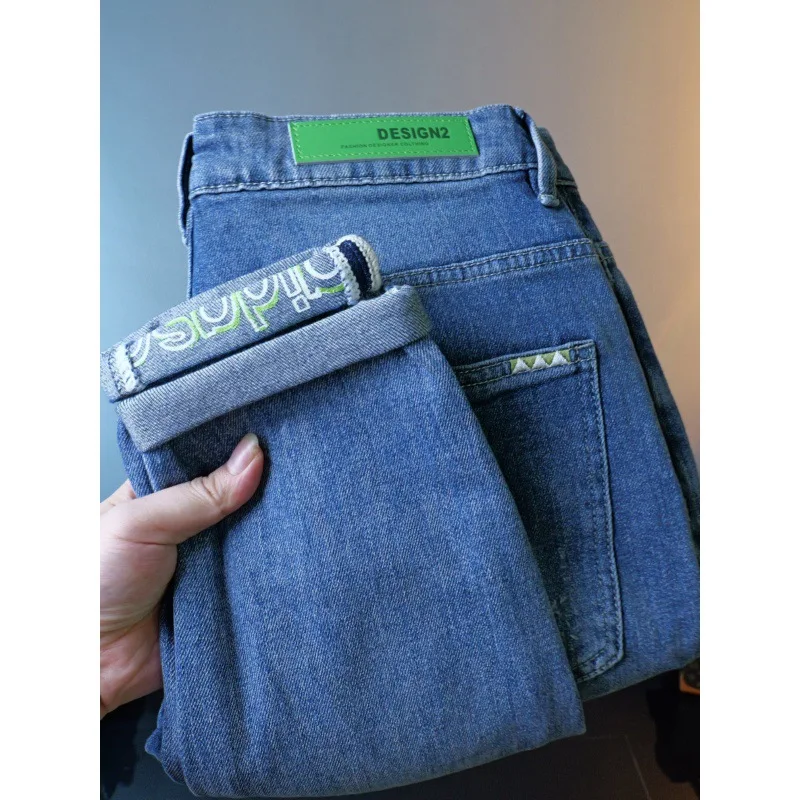 Jeans Men's Fashion Spring and Summer Skinny Casual All-Match Pu Shuai Men's Fashion Wear High-End Elastic Ankle-Length Pants