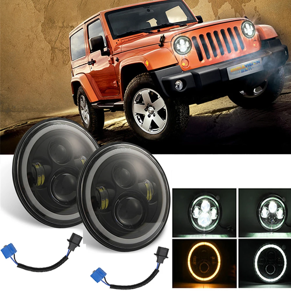 7 Inch Car LED Headlight Off-road Led Lamp H4 Angel Eyes For Lada Niva 4X4 UAZ Hunter Boat Work Lights Accessories |