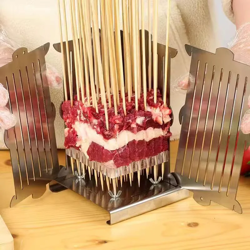 Stainless Steel 49 Holes Meat Skewer Kebab Maker Manual Small Lamb Skewers Machine Barbecue Stringer Kitchen Tool 5