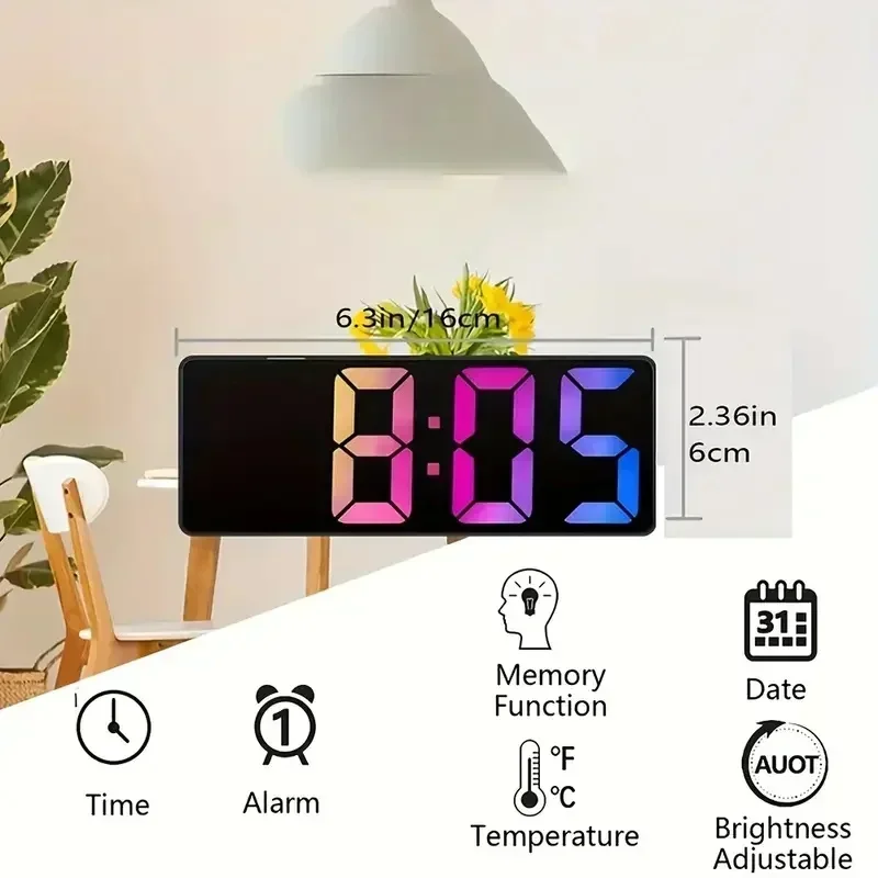 Modern LED Digital Alarm Clock with Temperature Display, Adjustable Brightness, 12/24H Format for Bedroom & Desktop Use