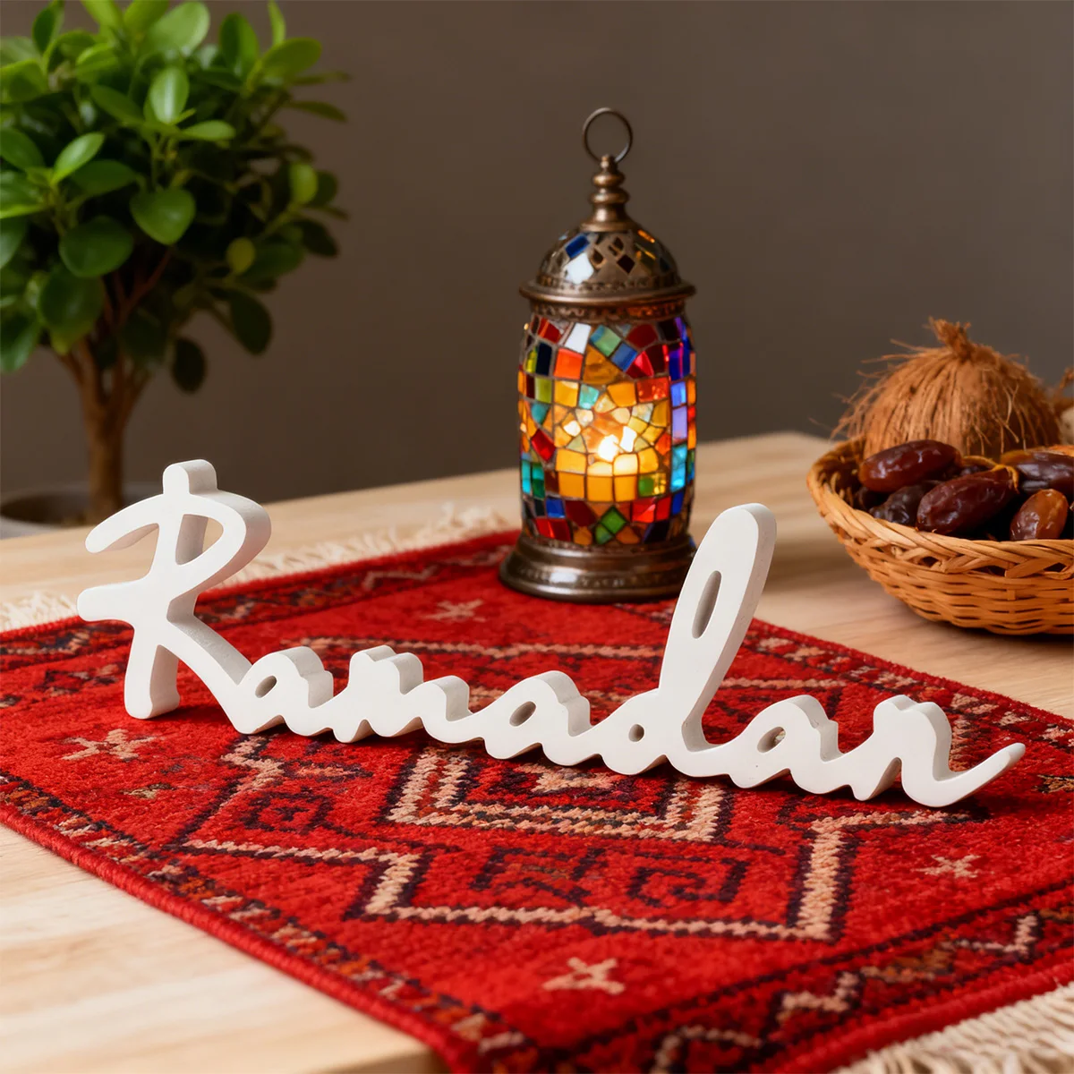 1PC, a simple white Ramadan lettering decorative piece, a Ramadan festival desktop decorative piece