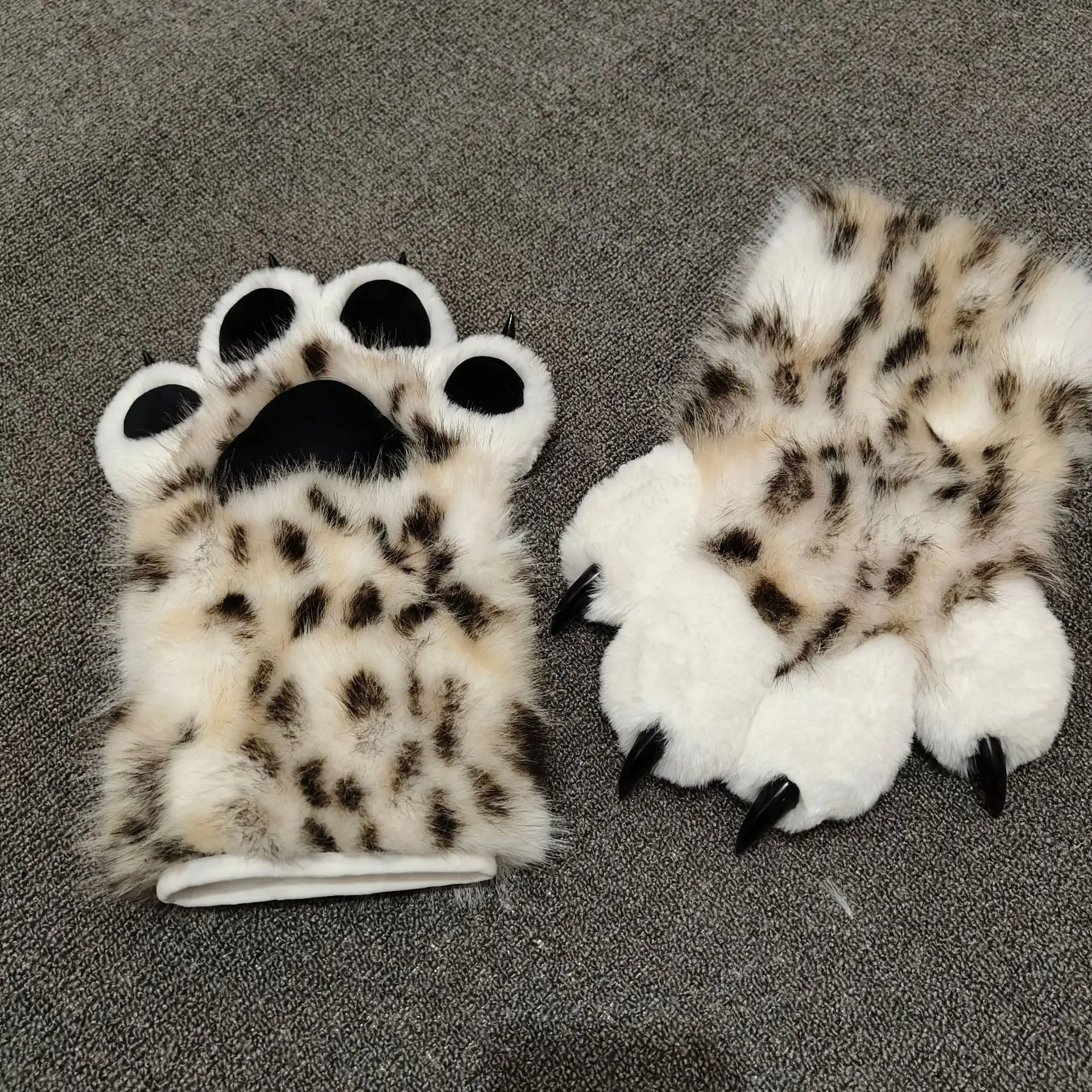 Cosplay Gloves Fursuit Leopard Print Kigurumi Cat Paws Cartoon Plush Furry Nail Tiger Claws Full Finger