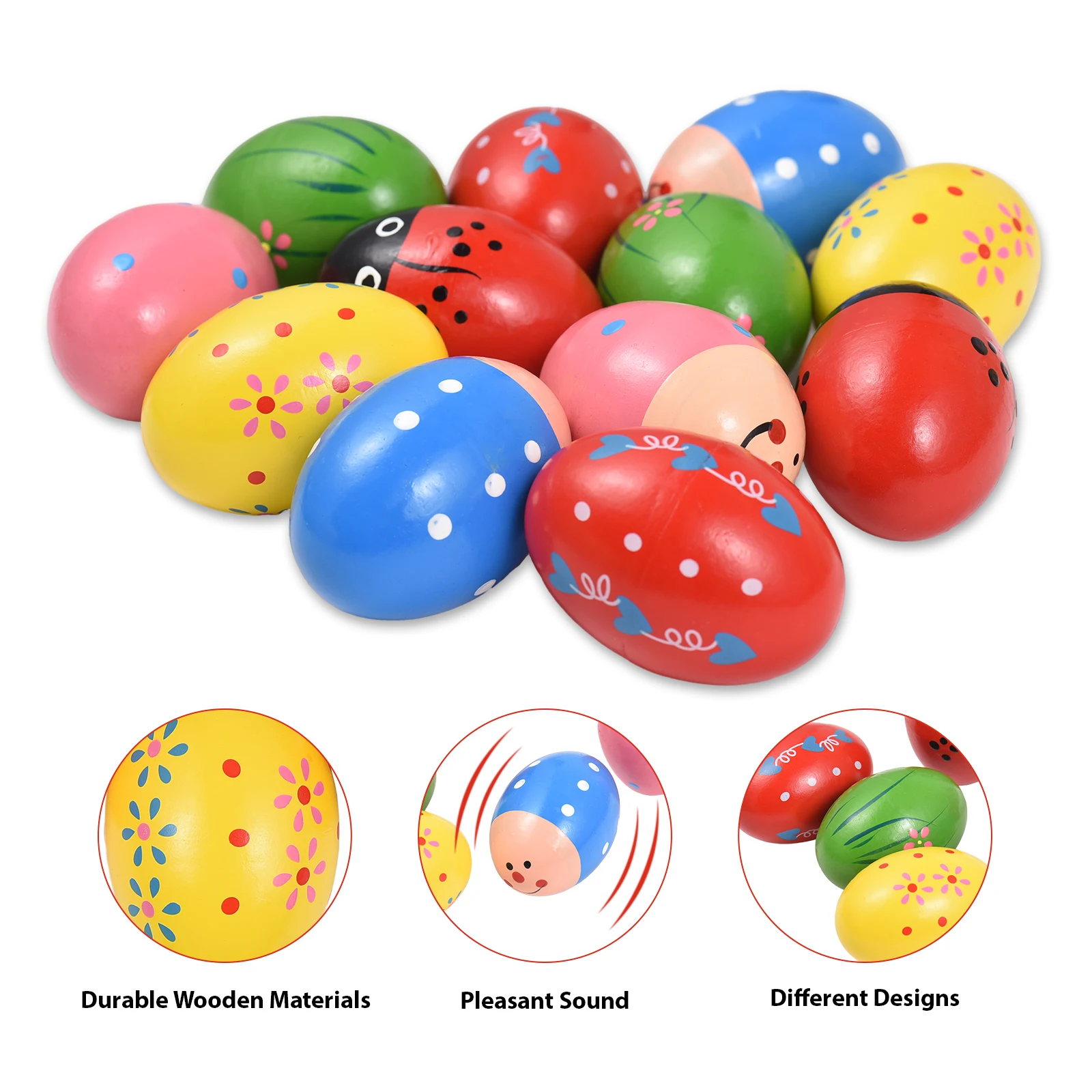 6 Pack Wooden Shake Egg Easter Egg Percussion Instrument Interesting Music Shake Eggs for Party Easter Gift