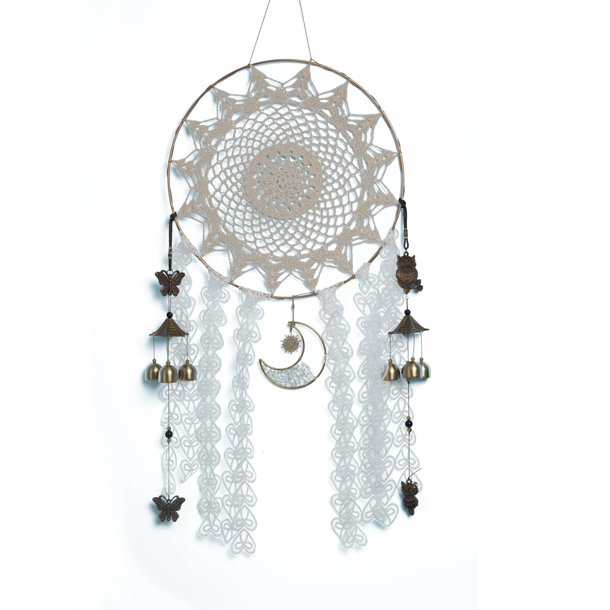 

Personalized Beige Web Dream Catcher Dangling Half Moon Shape Dreamcatchers Wall Hanging Owl Wind Chimes Butterfly Windchimes