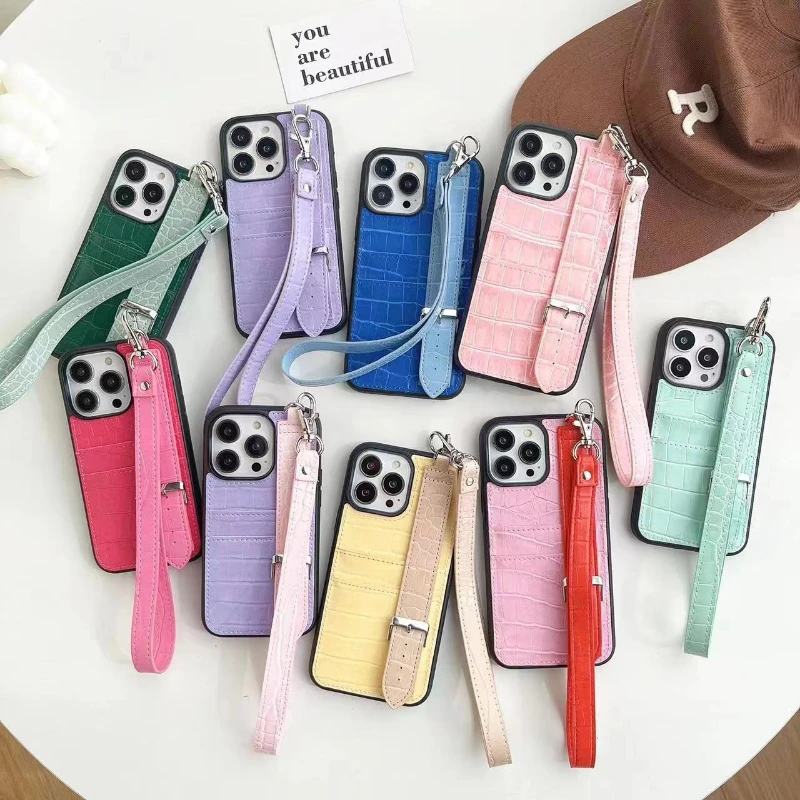 

Alligator Pattern Card Mobile for iphone 15 Phone Case 15 14 13 12 promax Wristband Lanyard 12pro Anti-drop 11 Protection Cover