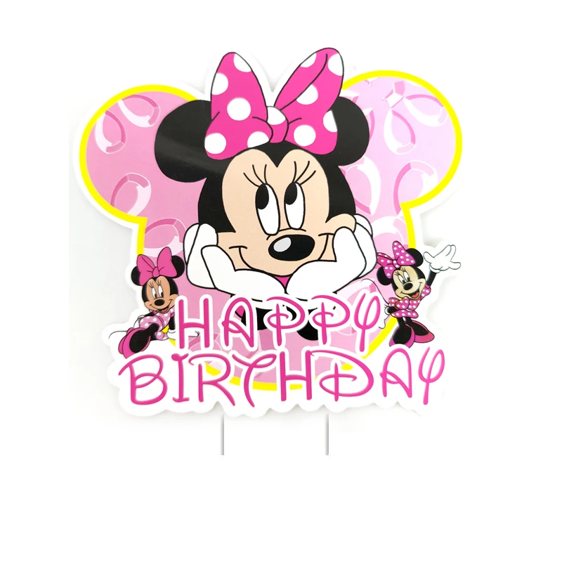 

1pcs/lot Birthday Events Party Baby Girls Kids Favors Minnie Mouse Design Cake Card Wtih Sticks Decorations Cupcake Toppers