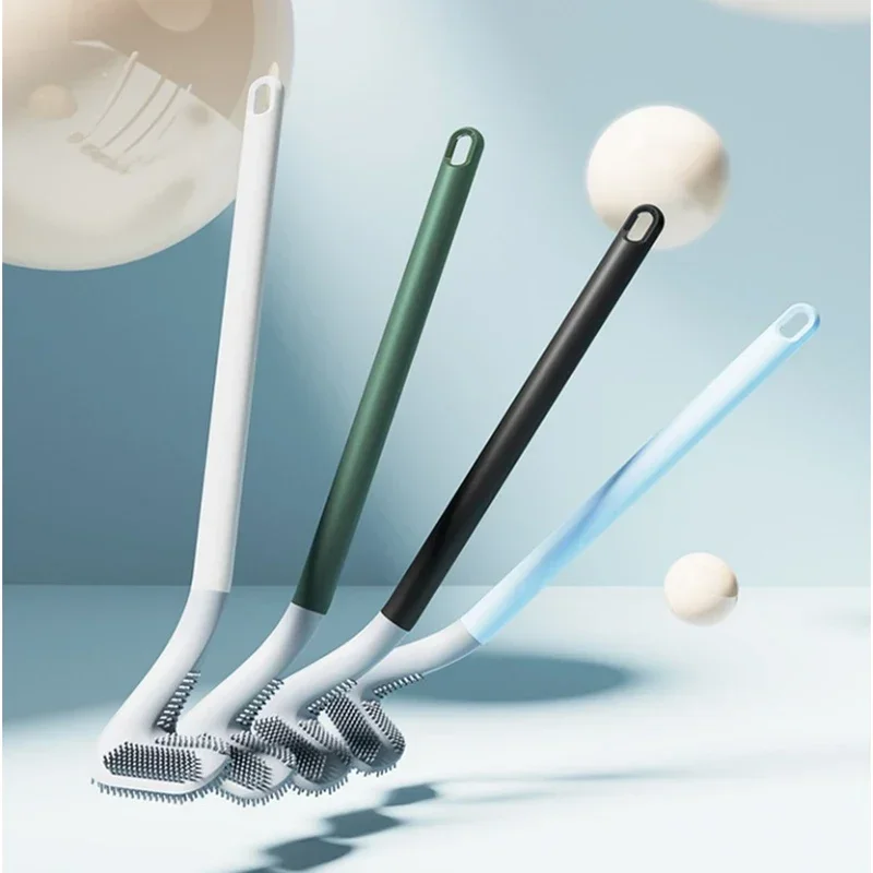 Black Modern Silicone Toilet Brushes Set Long Handled Toilet Cleaning Brush with Hygienic Bathroom Accessories for Easy Cleaning