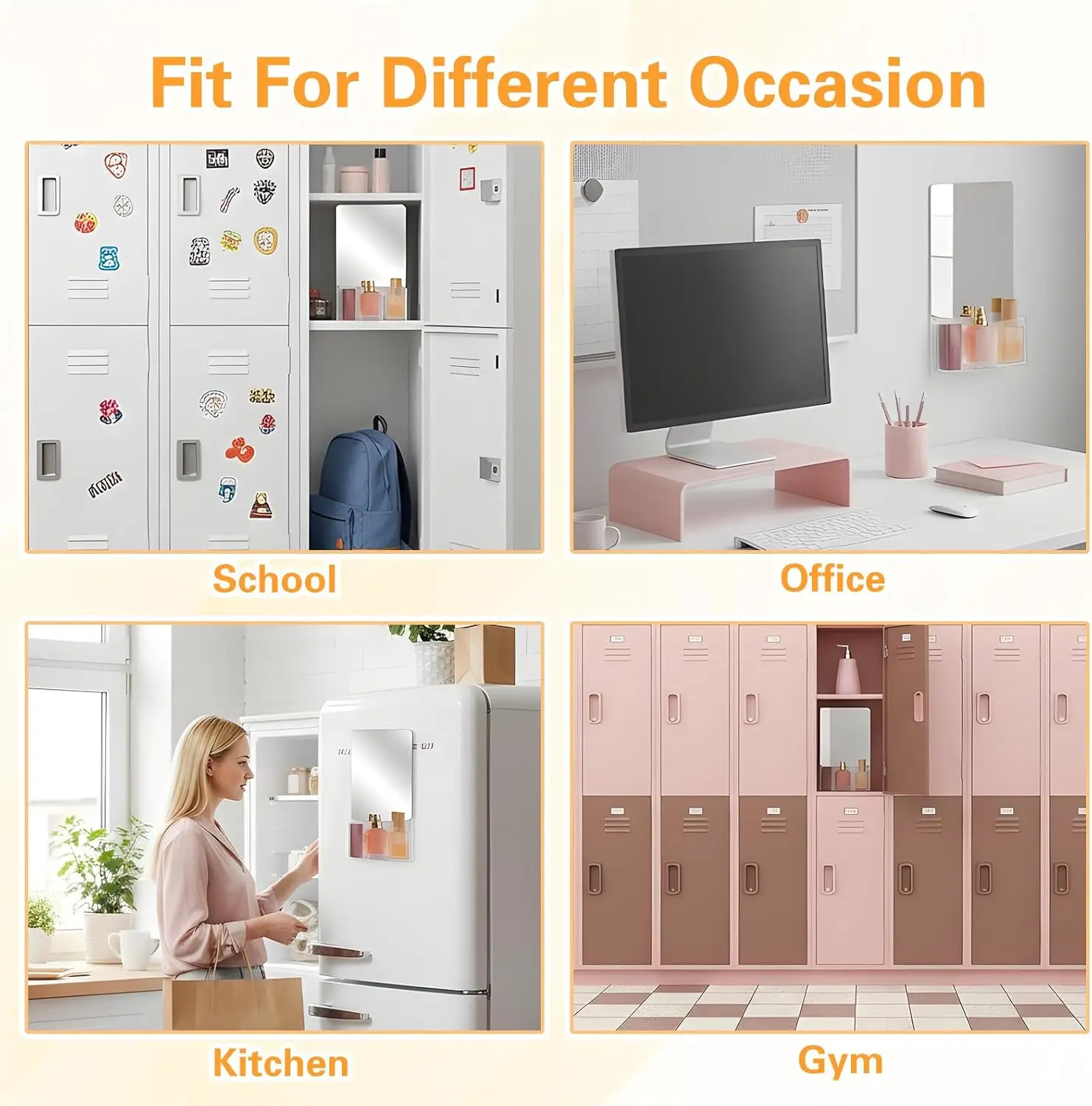 완전 자석식 뒷면이 있는 자석식 로커 거울, 9.45인치 x 5.51인치 소형 실제 유리 초고화질 반사 거울(수납공간 포함)