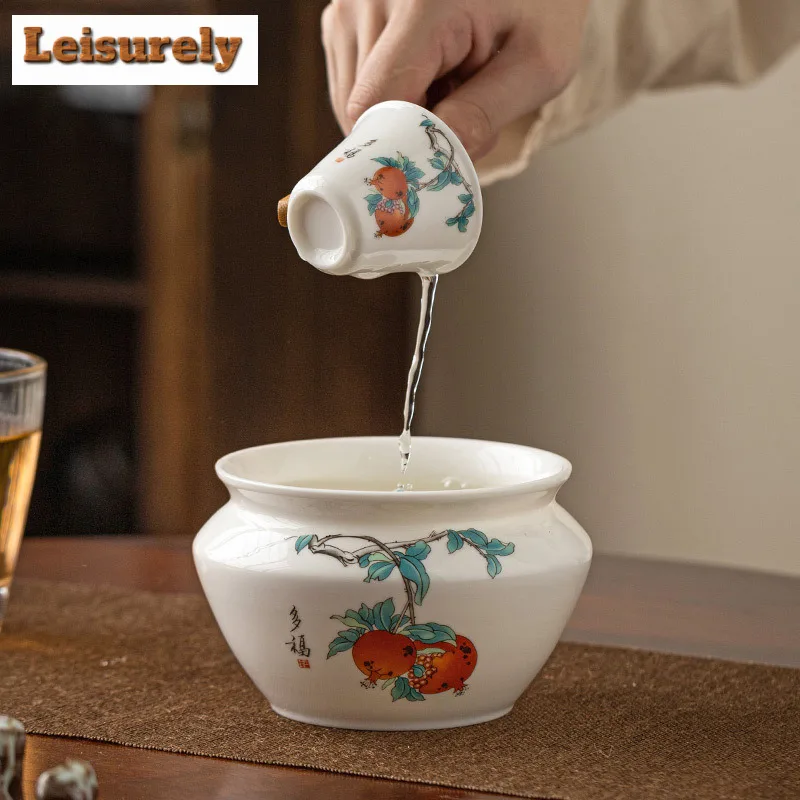 400ML Dehua Sheep Fat Jade Porcelain Jianshui Washing Cup Bowl Tea Residue Bucket Chaxi Writing-brush Washer Tea Item Accessorie