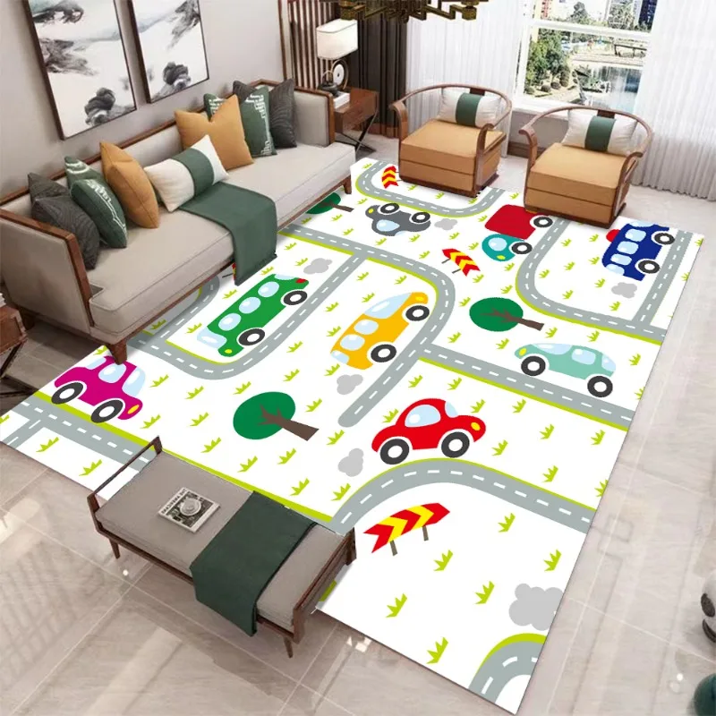 City Race Track Children's Play Large Area Rugs Boys Bedroom Decorations Carpet for Living Room Anti-slip Children's Floor Mat