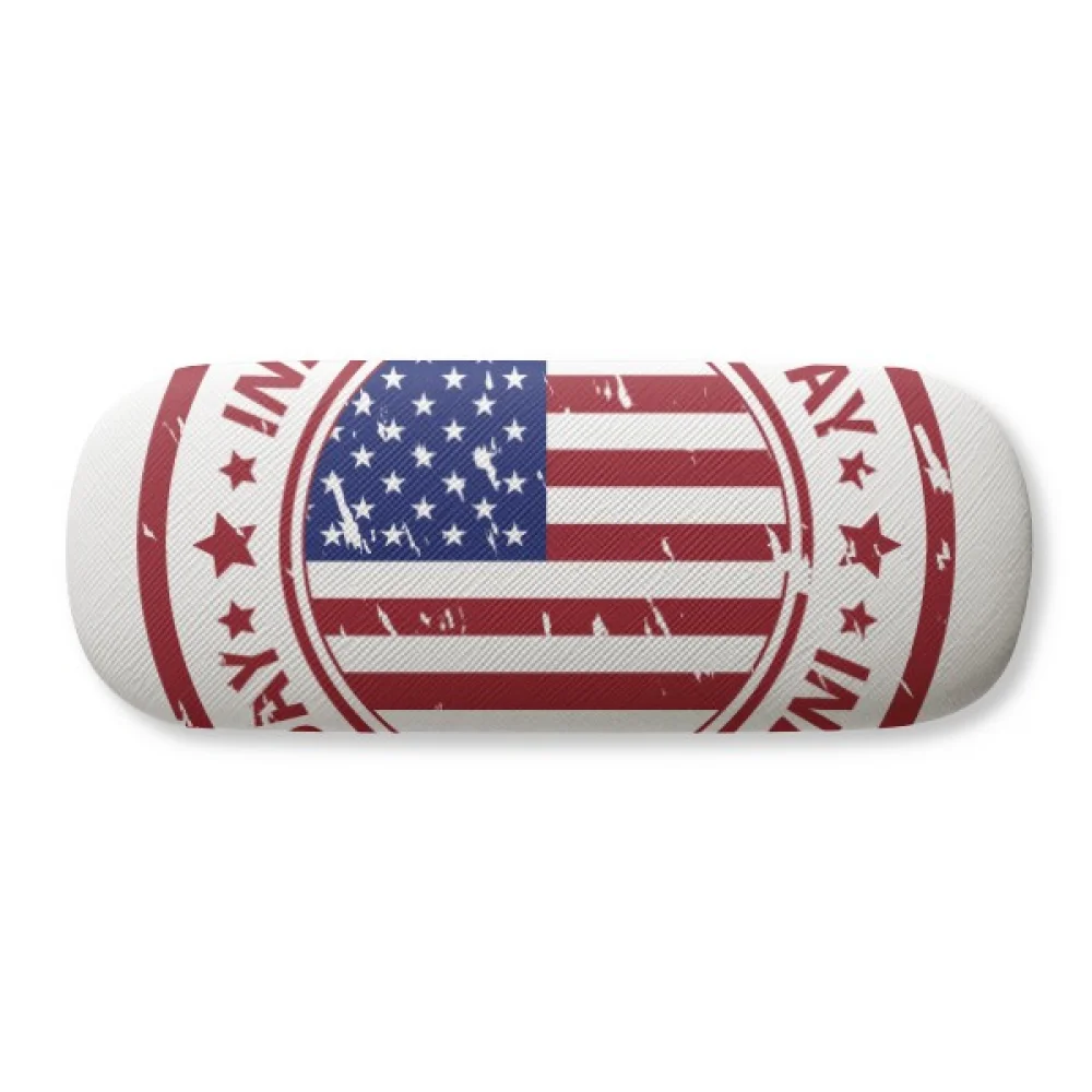 

USA Independence Day Flag Red Postmark Glasses Case Eyeglasses Hard Shell Storage Spectacle Box