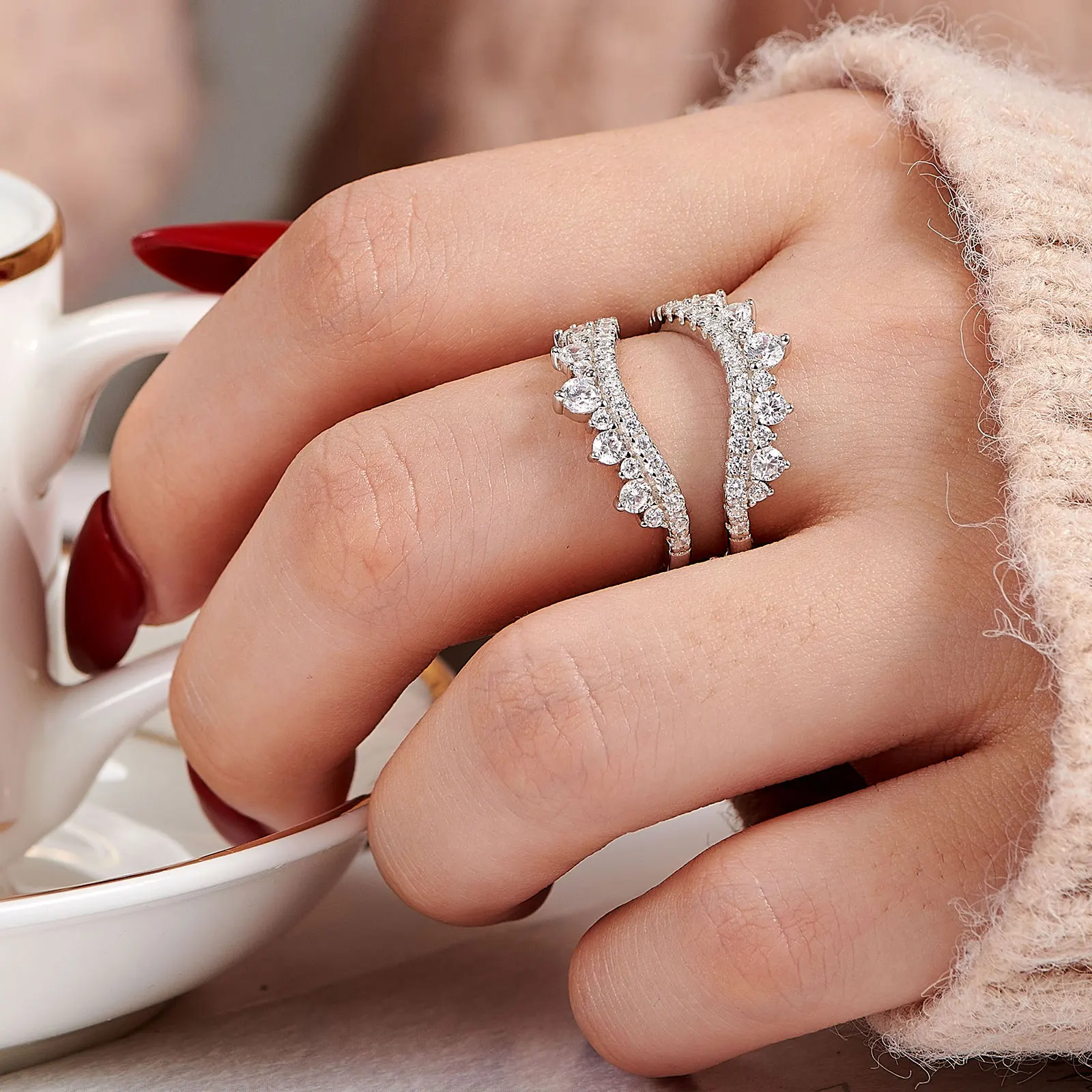 925 Sterling Silver Vintage Curved Wedding Band for Women Ring