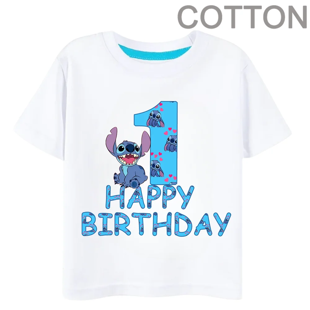 

New Lilo & Stitch Children Birthday Number 1-14 T Shirt Kid Kawaii Boy Girl Casual Clothes Anime Cartoons Kids T-shirts Tops Tee