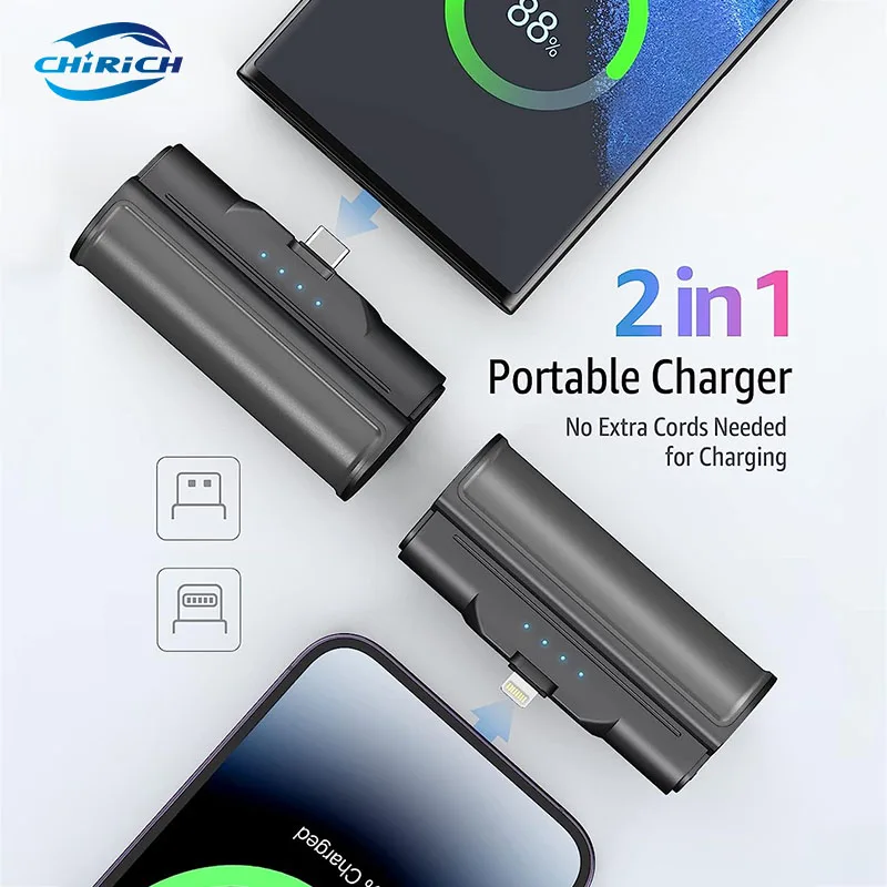 

Detachable Power Bank Portable 5000mAh x2 Spare Battery Type C Lightning Camping Powerbank For IPhone Xiaomi Huawei Outdoor