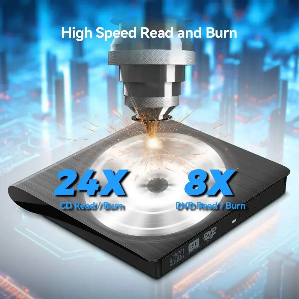 USB 3.0 External DVD Player Ultra-thin CD/DVD Drive Portable Player Burner For Windows 7/ 8/ 10 Mac OS Laptop Desktop Computer