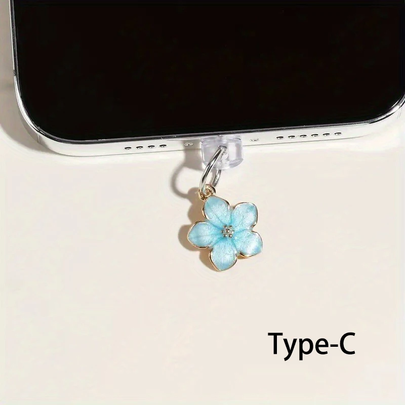 Elegant Floral Dust Plug Pendant for Type-C Charging Ports