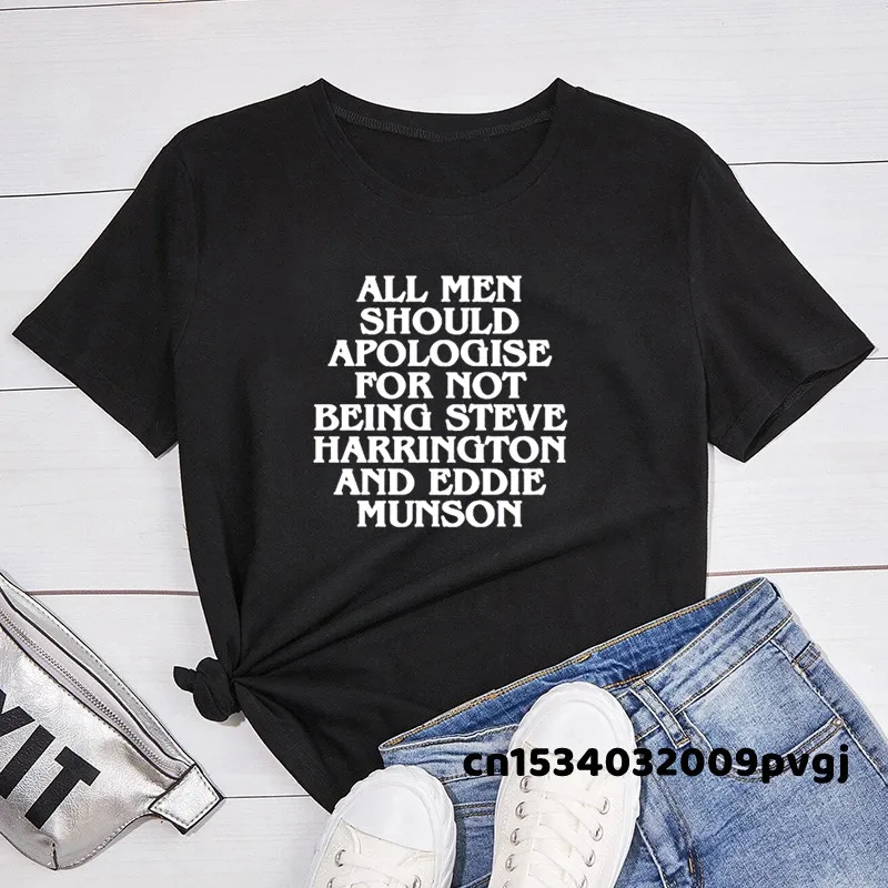 thumbnail image 1 of Eddie Munson Stranger Things T-Shirt Vintage Letter Print All Men Should Apologise T Shirt O Neck Women Summer Tees, 1 of 4