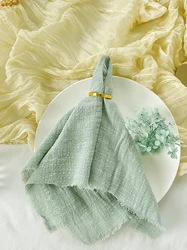 Set of 10 Rustic Retro Green-Trimmed Cotton Gauze Napkins - Elegant Table Decor (10PCS Light green)