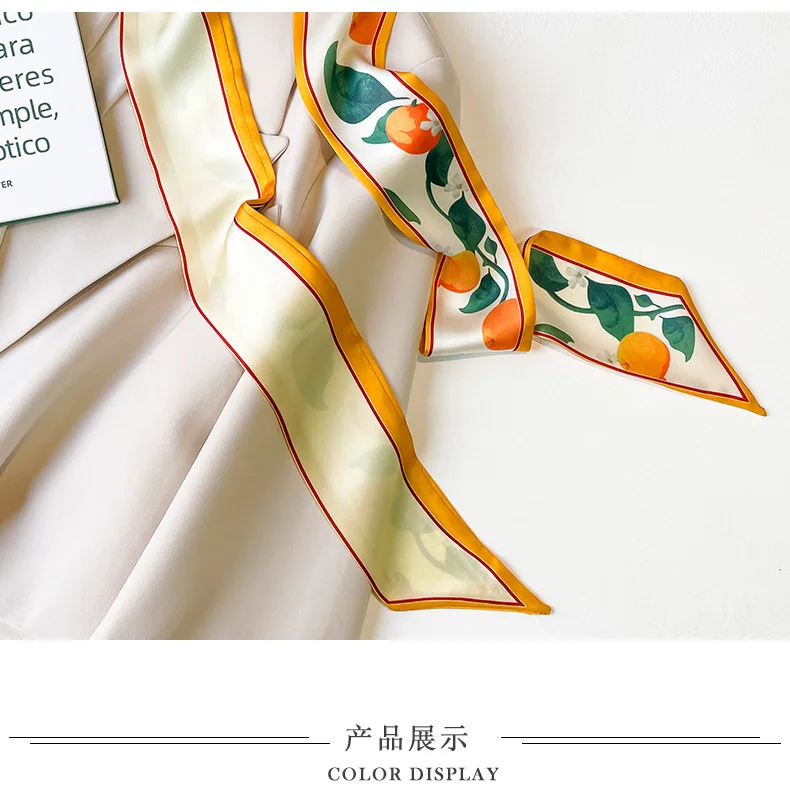 2024 New Korean Fruit Pattern Narrow Long Silk Scarf For Women With Hair Tie Scarf Professional Scarf Ribbon Tied Bag 7X130CM 6