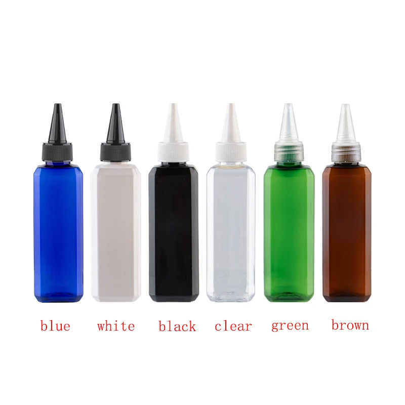 

50pcs 100ml Empty Pointed Cap PET Plastic Bottle Shampoo Perfume Storage Makeup Black Square Refillable Cosmetic packaging