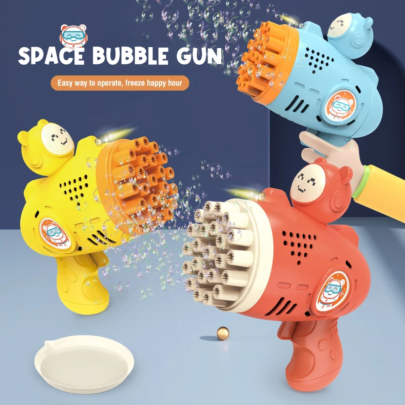 Electric Bubble Gun Toys for Kids 23-Hole Bubble Machine Soap Blower with Light Summer Outdoor Party Wedding Games Childern Gift