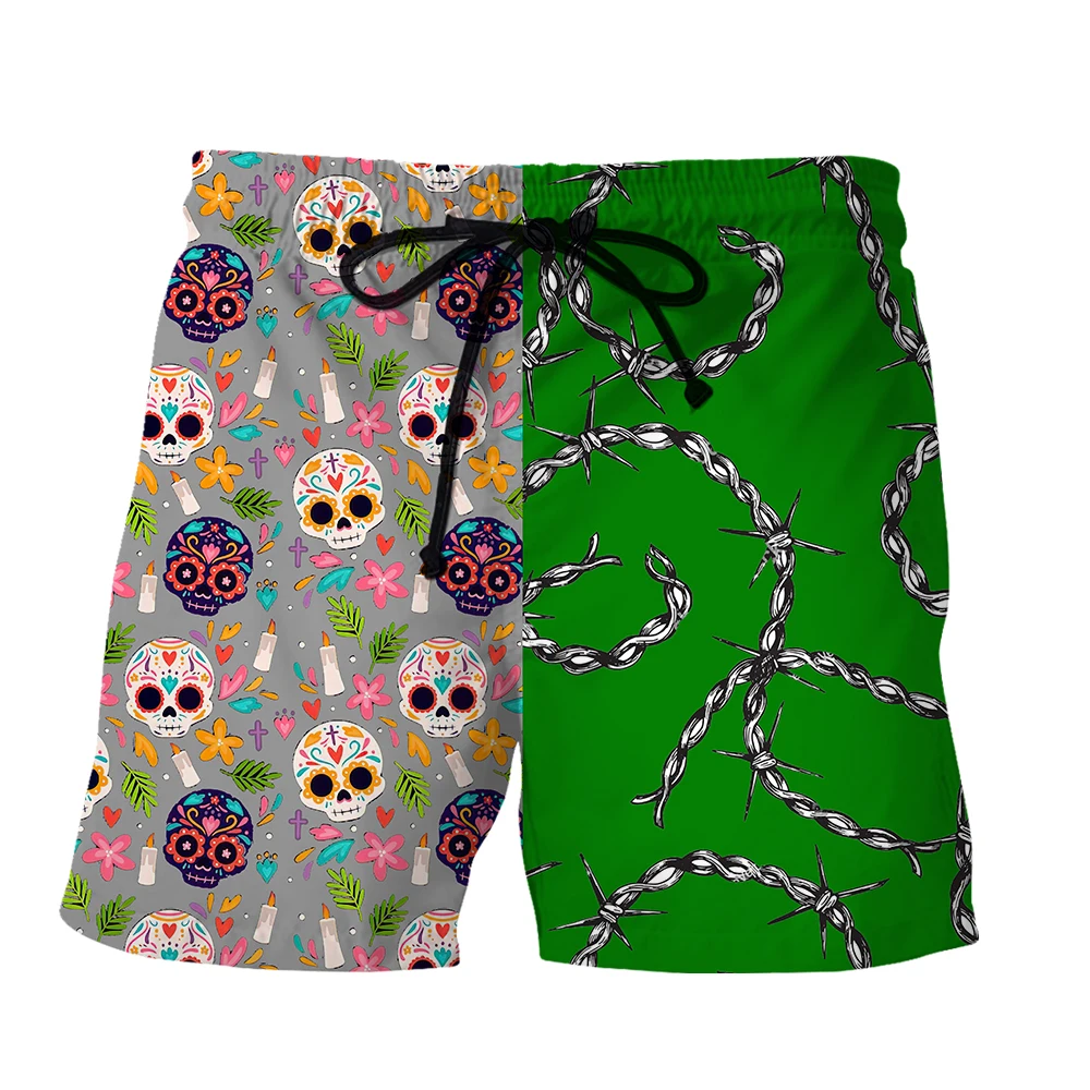SONSPEE Novelty 3D Print Skull Tattoo Iron Chain Stitching Shorts Street Hip Hop Casual Shorts Fashion Personality Short Pants