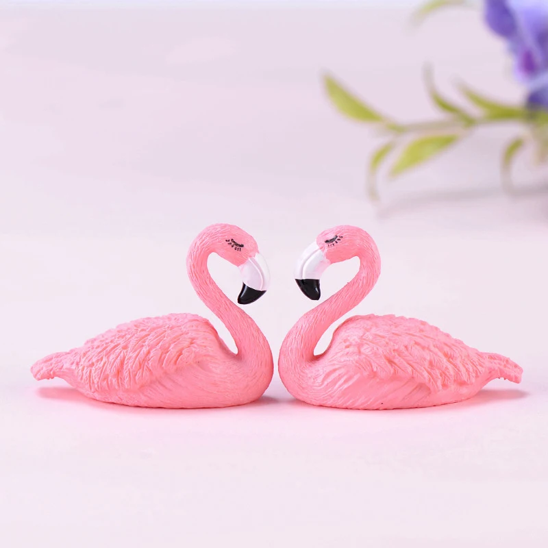 Pink Color Flamingo Figurine Miniature Cute Animals Ornaments Fairy Craft Garden Bonsai Wedding Home Decoration