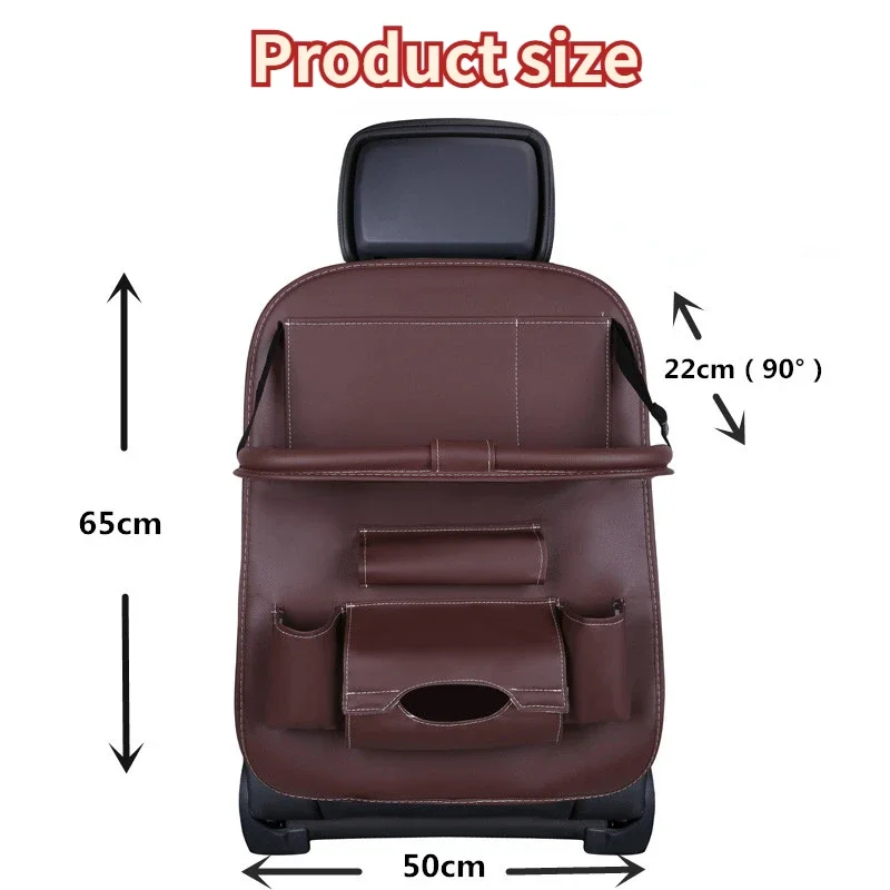 Luxury Leather Car Seat Organizer with Foldable Tray and Storage Pockets