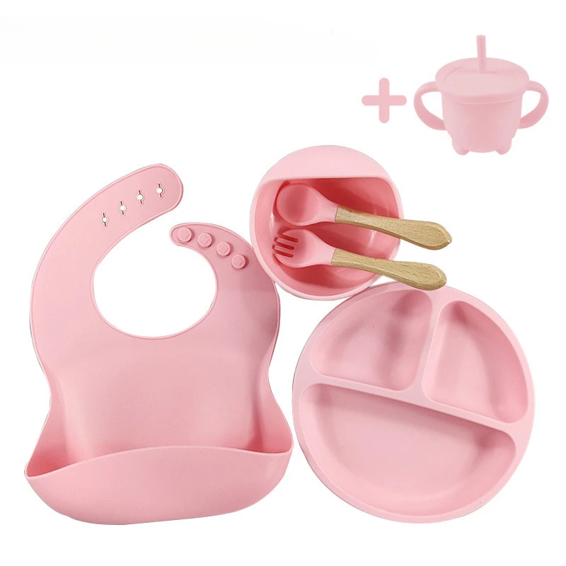 

Best-selling Infant Feeding Tableware Set Baby Complementary Food Compartment Big Sucker Smiling Face Silicone Plate.