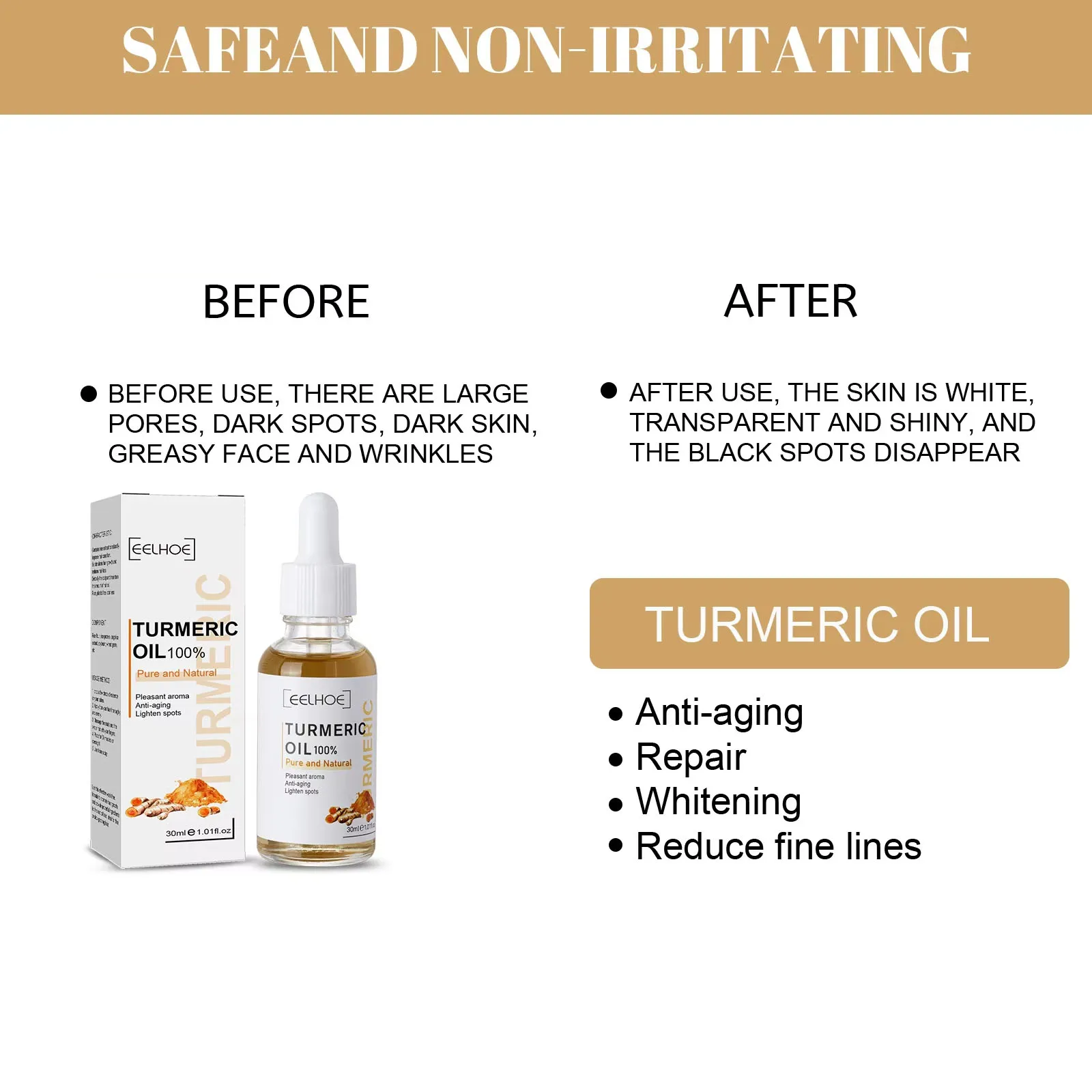Face Whitening Serum Turmeric Dark Spot Correcting Essential Oil Brighten Fade Freckle Removal Pigment Beauty Face Skin Care 6