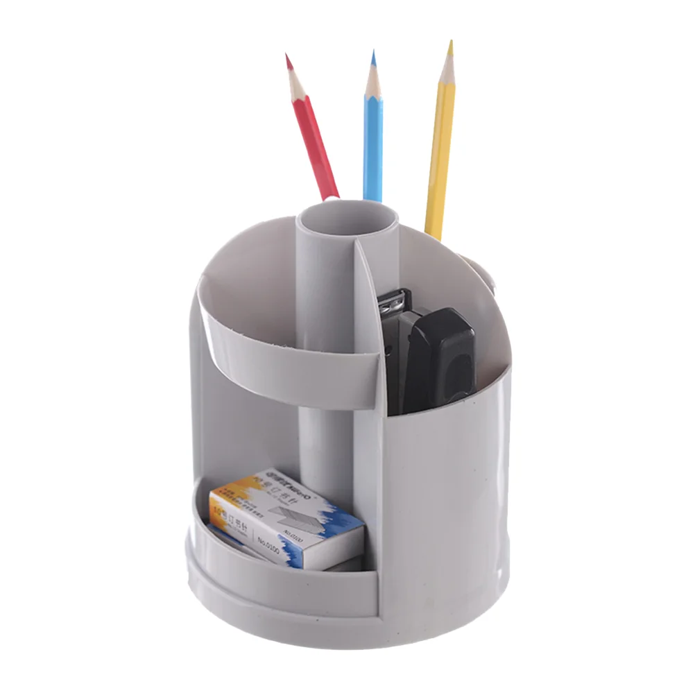 

Multi-function Rotating Pen Holder Plastic Creative Desk Storage Box Containers (Grey)