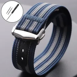Canvas Nylon Strap Waterproof Watch Band with 20mm Folding Buckle - Sporty Soft Wristbelt - 20mm (Blue Grey)