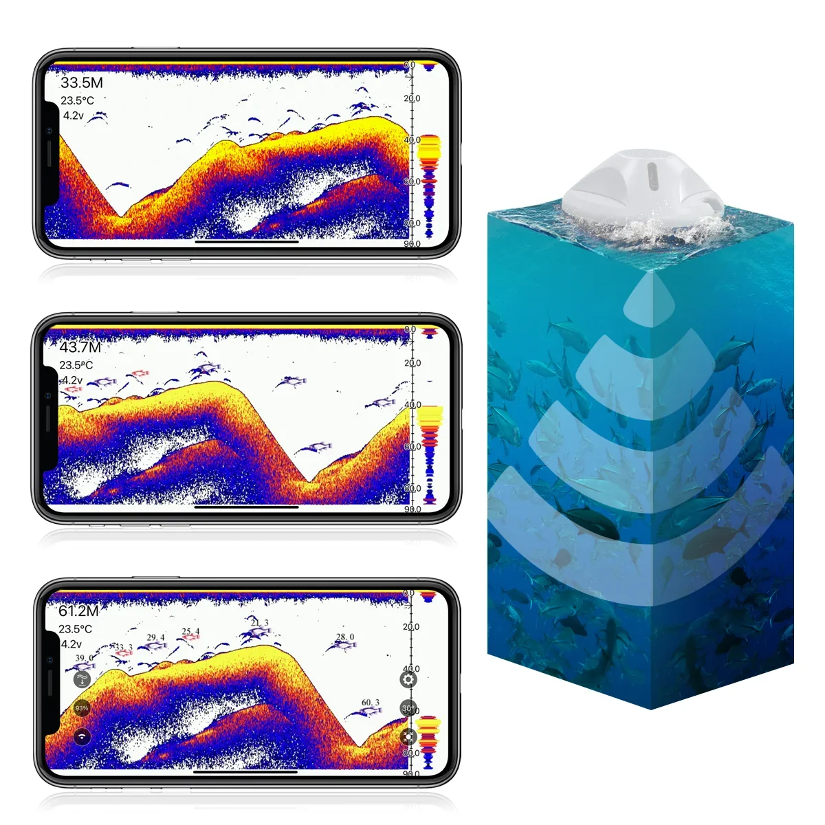 SONAR Fish Finder Mobile Phone Bluetooth Connection Wireless Sonar Terrain Detector HD Screen Display Portable Fish Detector