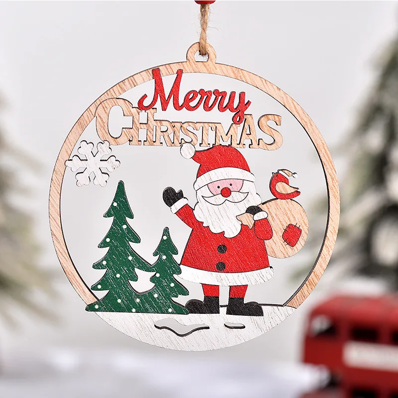 Christmas party decorations, wooden crafts, pendants, Christmas hollowed out decorations, hanging decorations for elderly people