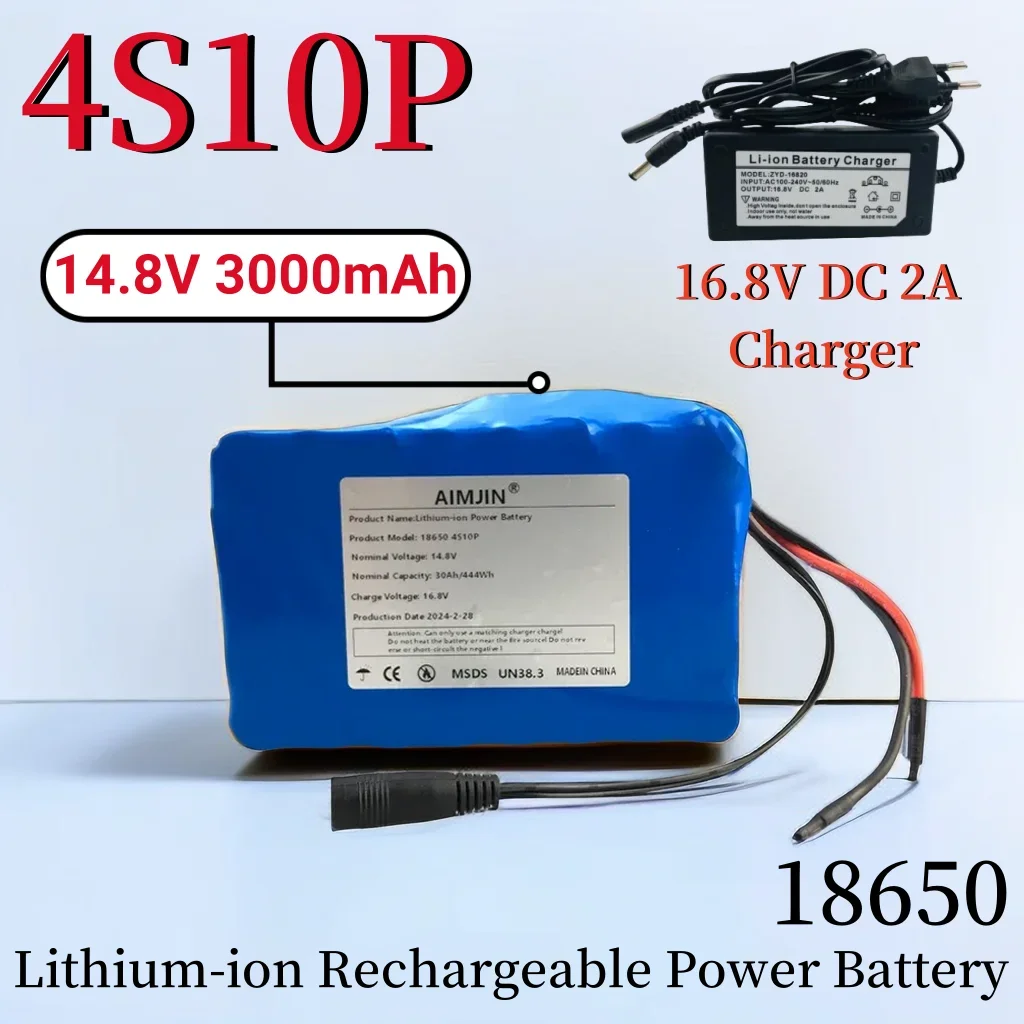 

4S10P 14.8V 30Ah 444Wh 18650 Lithium-ion Rechargeable Battery Pack with BMS for Inverter Smart Robot High-power Equipment etc