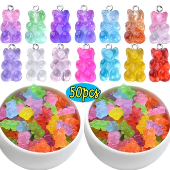 캔디 컬러 구미 미니 베어 참 펜던트, 귀여운 귀걸이 펜던트, DIY 목걸이, 창의적인 쥬얼리 찾기, 10 개, 50 개
