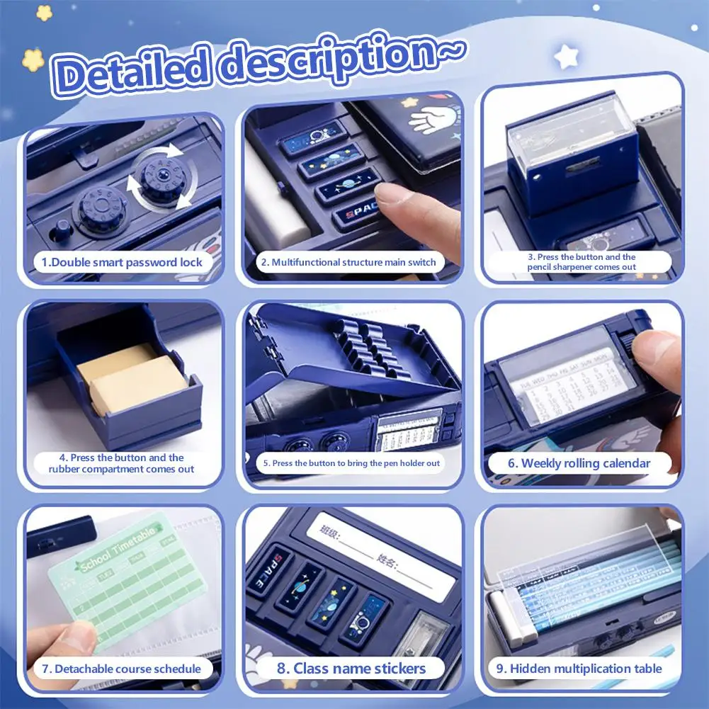 Multi-functional Pencil Case Smart Password Lock Primary Students Capacity Double-layer High-tech Large Pencil Case School V9N5