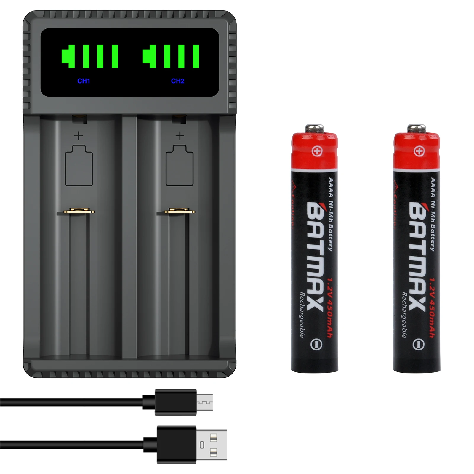 Batteria Batmax 450Mah Aaaa Ni-Mh + Caricatore Doppio Usb Led Per Penna Di Superficie, Penna Stilo, Penna Surface Pro 3/4, Penna Digitale Ms, Torcia E