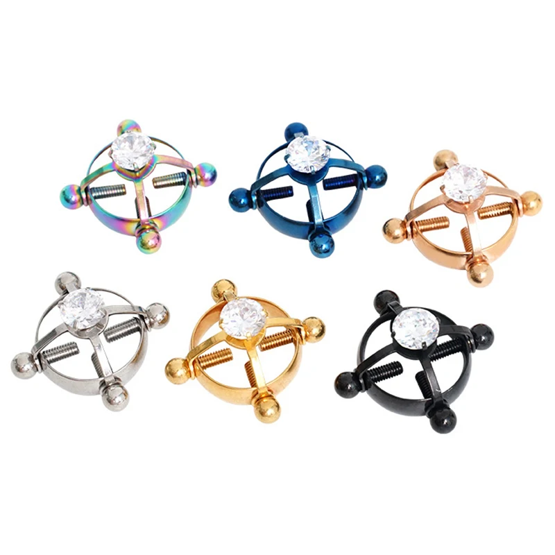 Fashion Crystal Stainless Steel Fake Nipple Rings For Women Screw Back Non Piercing Clip Nipple Piercing Jewelry_voghion.com