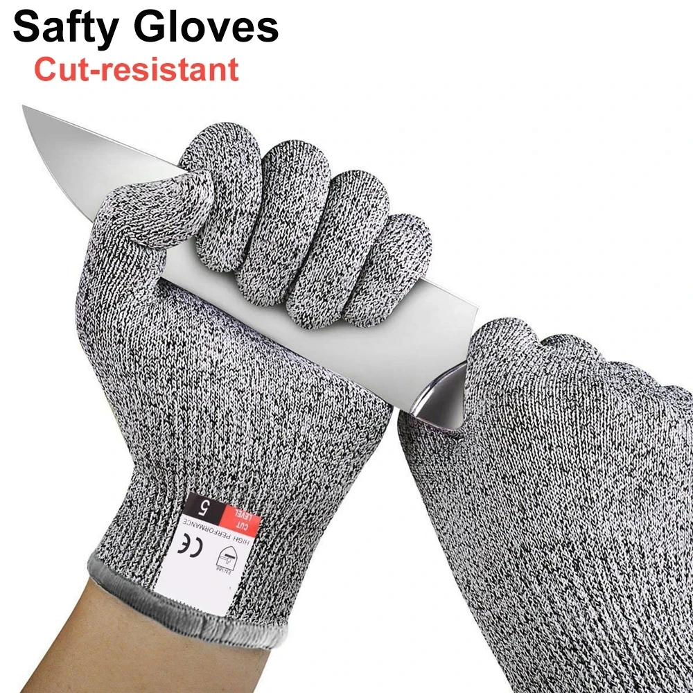 Anti Cut Gloves 1Pair Grey Black HPPE EN388 ANSI Anti-cut Level 5 Safety Work Gloves Cut Resistant