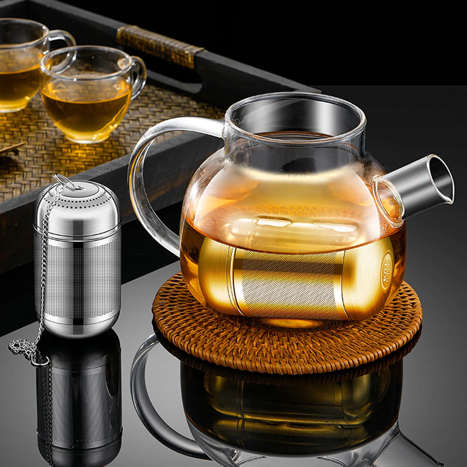 Stainless Steel Tea Infuser Fine Mesh Tea Strainer Filters Reusable Loose Leaf Steeper with Chain for Cup Teapot