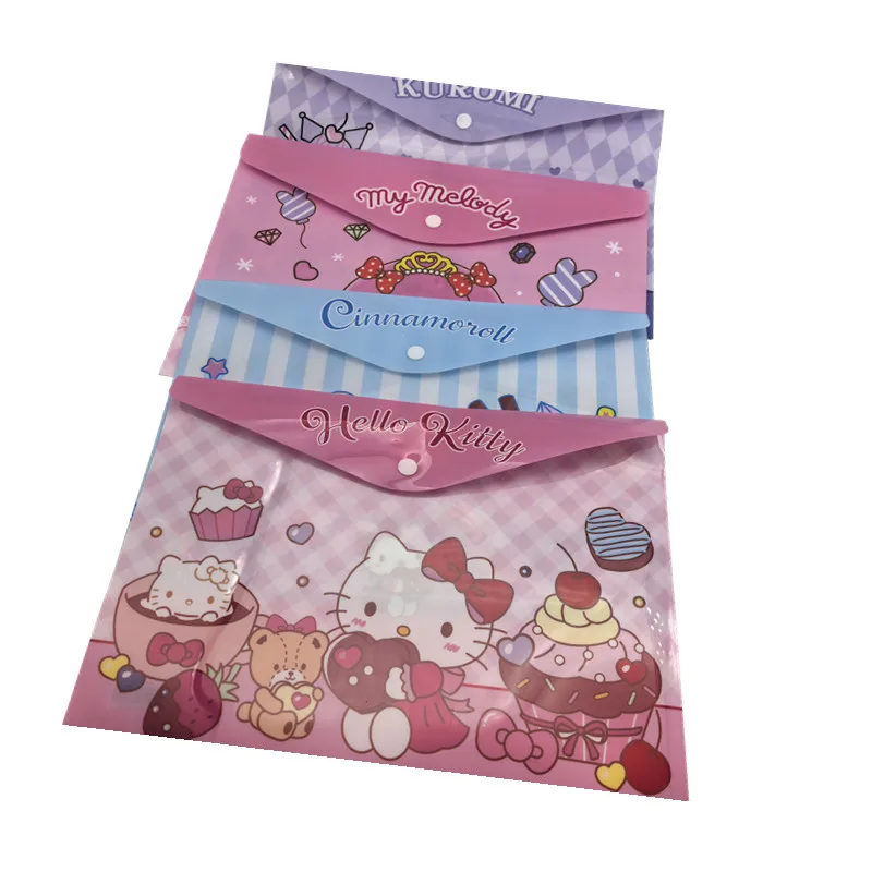Anime Kuromi Plastic Folders Snap File Bag A4 Waterproof Folder Student Test Paper Office Supplies File Thickened Exam Bag 4pcs