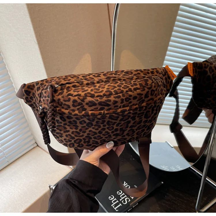 Women's Leopard Print Chest Bag, Autumn/Winter Fashion Crossbody Bag, Trendy Sporty Multifunctional Waist Bag Waist Packs bolsa